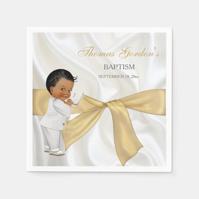 Afroamerikanischer Baby Boy Taufe Christening Serviette (Vorderseite)