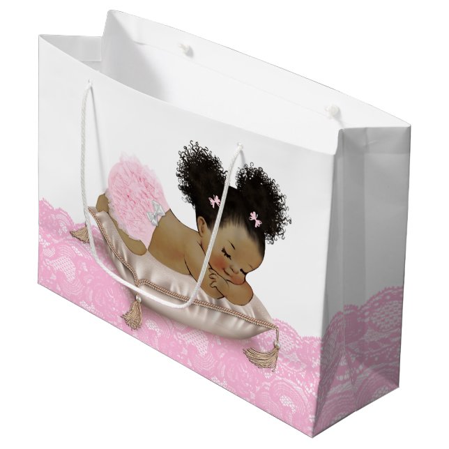 Afroamerikanischer Baby-Girl-Babydusche Große Geschenktüte (Vorderseite Schrägansicht)