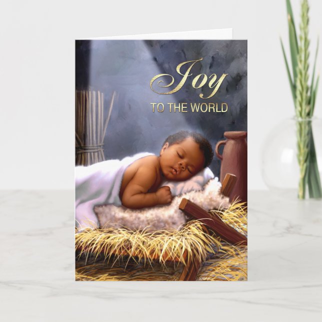 Afroamerikanischer Baby Jesus Weihnachtskarten Feiertagskarte (Vorderseite)