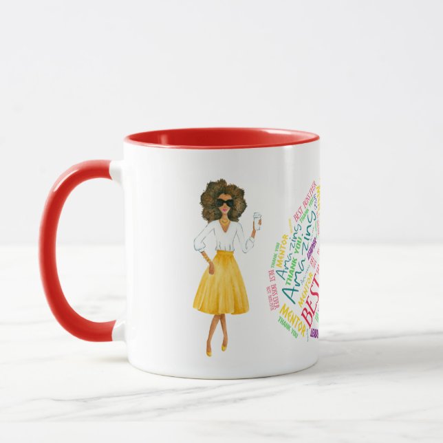 Afroamerikanischer Boss' Day Coffee Tasse Word Art (Links)