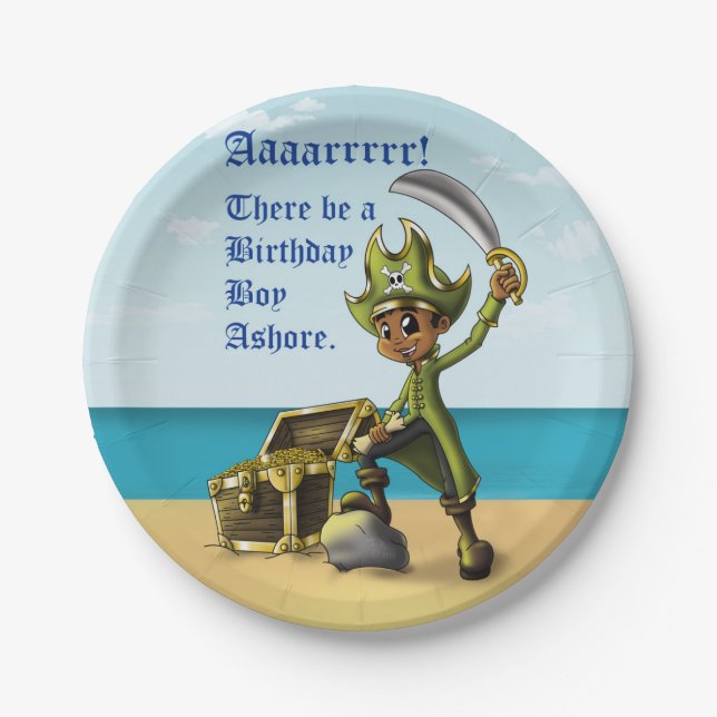 Afroamerikanischer Boy Pirate Birthday Pappteller (Vorderseite)