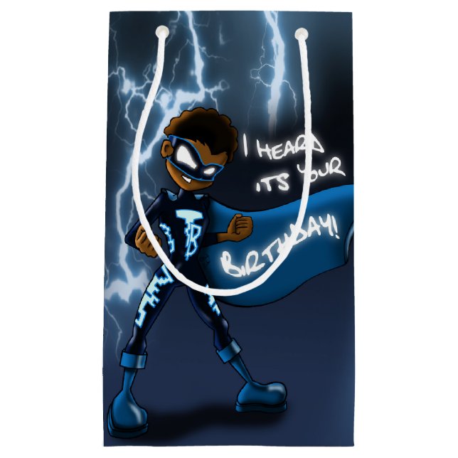 Afroamerikanischer Boy Superhero Kleine Geschenktüte (Vorderseite)