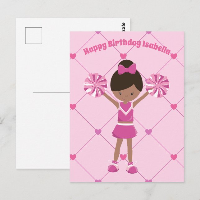 Afroamerikanischer Cheerleader Custom Birthday Gir Postkarte (Vorne/Hinten)