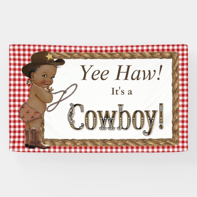 Afroamerikanischer Cowboy-Baby-Dusche Banner (Horizontal)