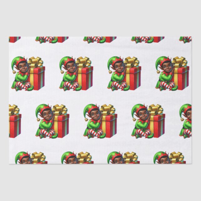 Afroamerikanischer Elf-Weihnachtszettel Seidenpapier (Vorderseite)