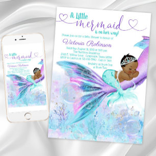 Afroamerikanischer Ethnic Mermaid Baby Shower Einladung