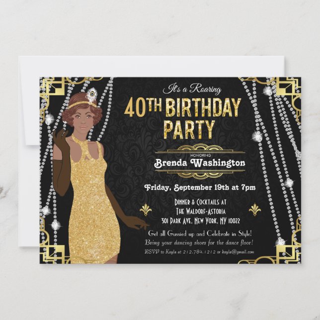 Afroamerikanischer Flapper Girl Birthday Einladung (Vorderseite)