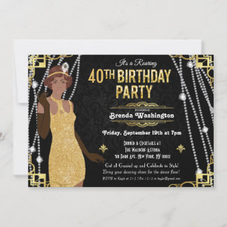 Afroamerikanischer Flapper Girl Birthday Einladung