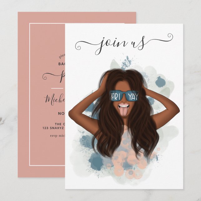 Afroamerikanischer Freitag-Junggeselinnen-Abschied Einladung (Vorne/Hinten)