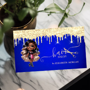 Afroamerikanischer Friseur Glittertropfen Blau Visitenkarte