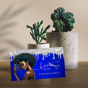 Afroamerikanischer Friseur Silber Glittertropfen  Visitenkarte
