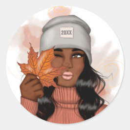 Afroamerikanischer Gemütlicher Herbst-Erntedank Runder Aufkleber