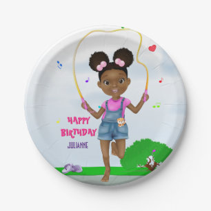 Afroamerikanischer Girl Jump Rope zum Geburtstag Pappteller