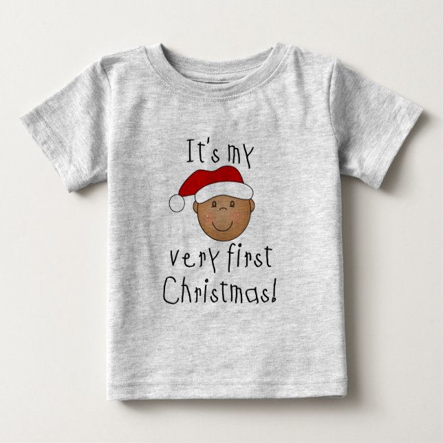 Afroamerikanischer Junge 1. Weihnachten Baby T-shirt (Vorderseite)