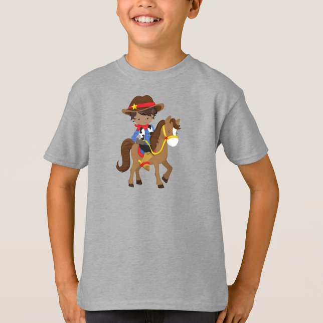 Afroamerikanischer Junge, Cowboy, Sheriff, Pferd T-Shirt (Vorderseite)
