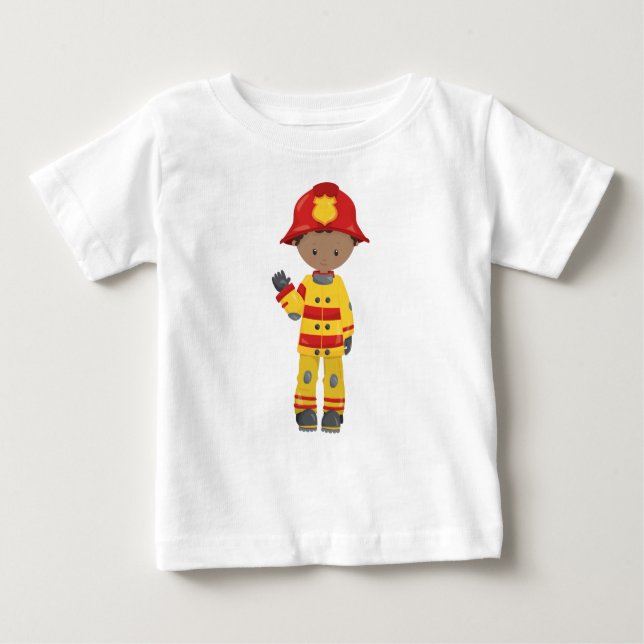 Afroamerikanischer Junge, Feuerwehrmann, Feuerwehr Baby T-shirt (Vorderseite)