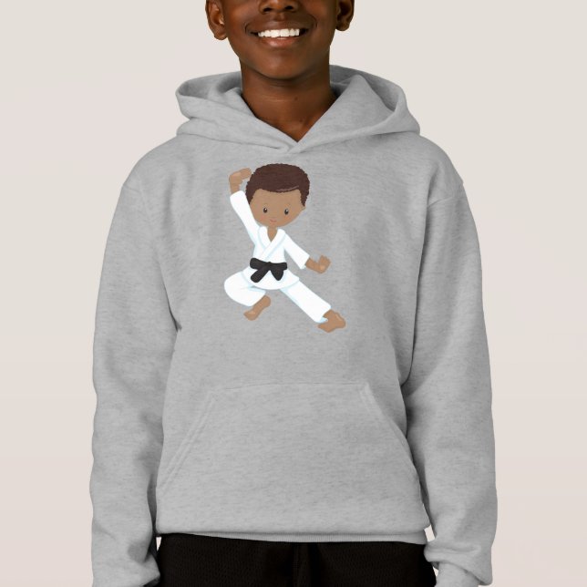 Afroamerikanischer Junge, Karate Boy, Kata, Schwar Hoodie (Vorderseite)