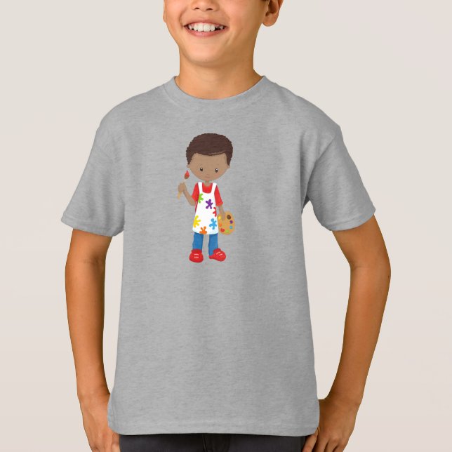 Afroamerikanischer Junge, Maler, Malerkünstler, Pi T-Shirt (Vorderseite)