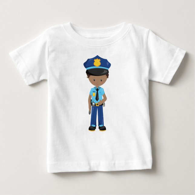 Afroamerikanischer Junge, Polizist, Polizeibeamter Baby T-shirt (Vorderseite)