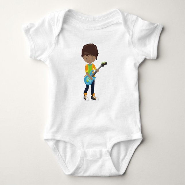 Afroamerikanischer Junge, Rock Boy, Gitarrenspiele Baby Strampler (Vorderseite)