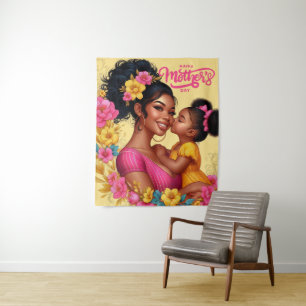 Afroamerikanischer Mama & Tochter zum Muttertag Wandteppich