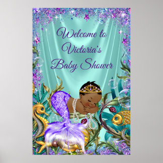 Afroamerikanischer Meerjungfrau Babydusche Begrüßu Poster