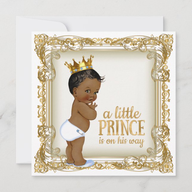 Afroamerikanischer Prince Baby Dusche Ethnic Boy Einladung (Vorderseite)