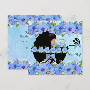 Afroamerikanischer Prinz Baby Shower Junge Blau Einladung