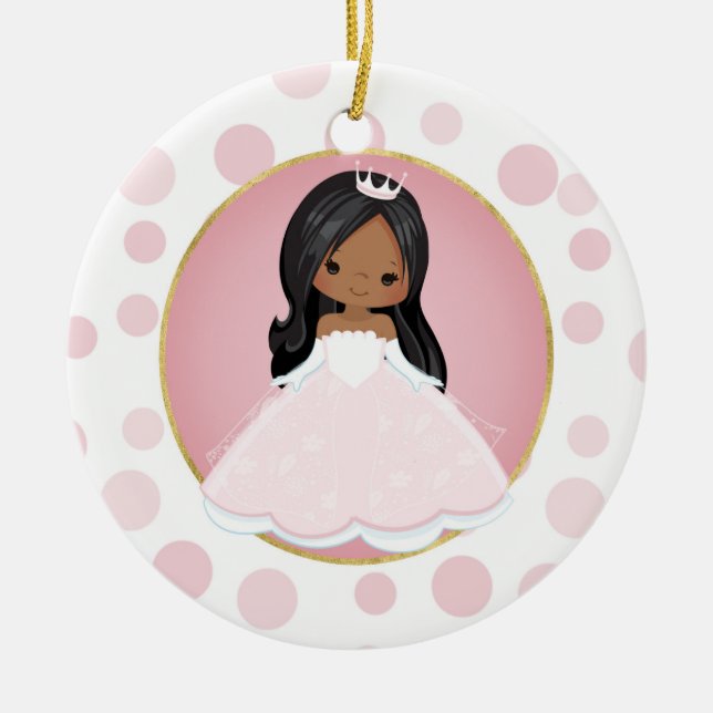 Afroamerikanischer Rosa Prinzessin Keramik Ornament (Vorne)