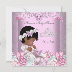Afroamerikanischer rosa Schmetterling Baby Shower Einladung