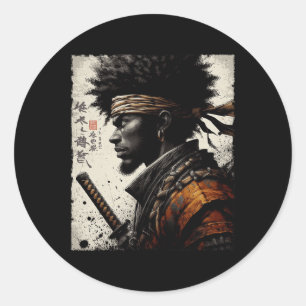 Afroamerikanischer Samurai Vintage African Bushido Runder Aufkleber