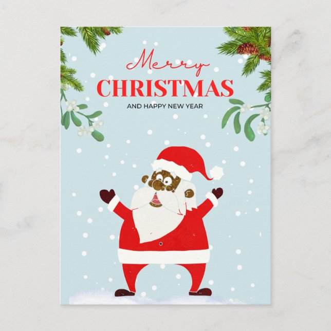 Afroamerikanischer schwarzer Weihnachtsmann Feiertagspostkarte (Vorderseite)