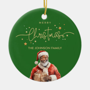 Afroamerikanischer schwarzer Weihnachtsmann Keramik Ornament