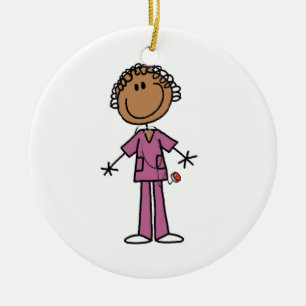 Afroamerikanischer Strichmännchen Nurse Keramikornament