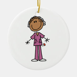 Afroamerikanischer Strichmännchen Nurse Keramikornament