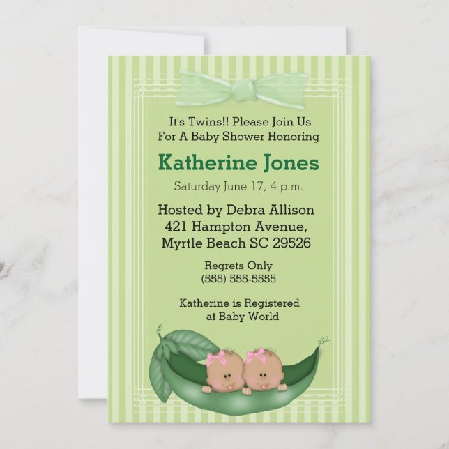 Afroamerikanischer Twin Girls Babydusche lädt ein Einladung (Vorderseite)