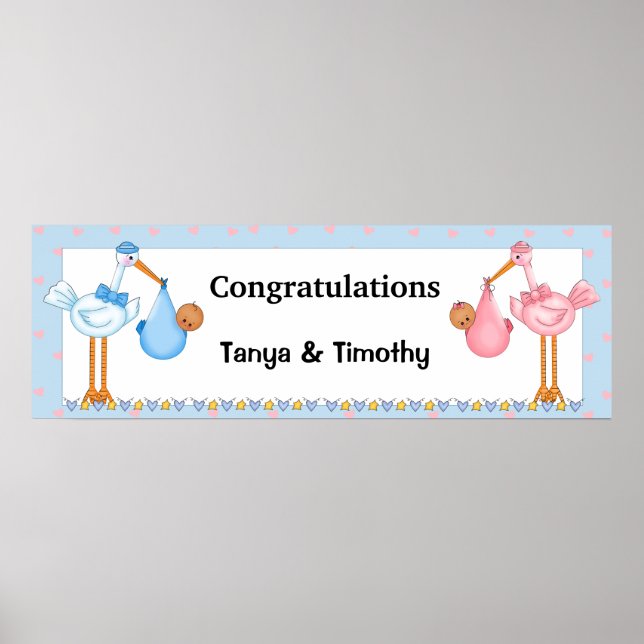 Afroamerikanischer Twins Baby Showbanner Poster (Vorne)