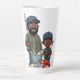 Afroamerikanischer Vater und Sohn beim Angeln Milchtasse