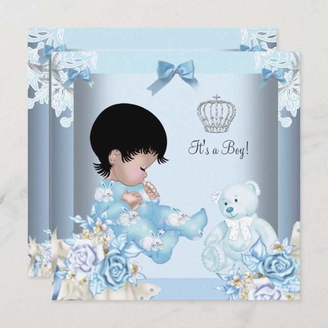Afroamerikanischer Vintag Prince Baby Shower Boy Einladung (Vorne/Hinten)