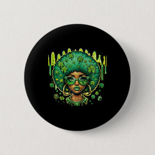 Afroamerikanischer weiblicher Leprechaun schwarz S Button