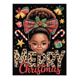 Afroamerikanischer Weihnachts-Messy-Bun Schwarze M Fotodruck