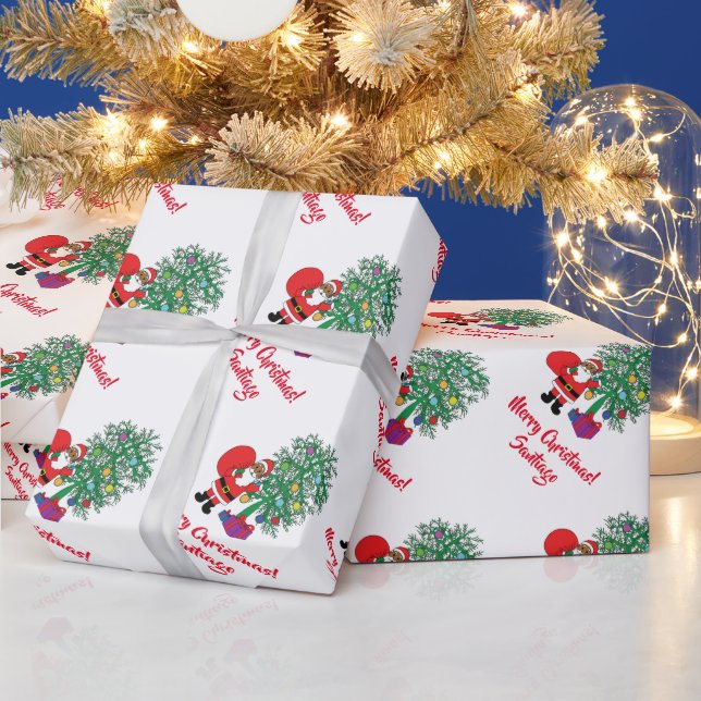 Afroamerikanischer Weihnachtsbaum White Geschenkpapier (Feiertage)