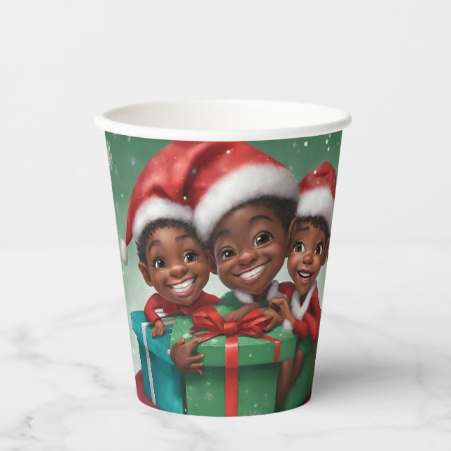 Afroamerikanischer Weihnachtself Pappbecher (Vorderseite)