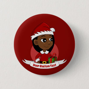 Afroamerikanischer Weihnachtsmädchen-Cartoon Button