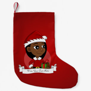 Afroamerikanischer Weihnachtsmädchen-Cartoon Kleiner Weihnachtsstrumpf