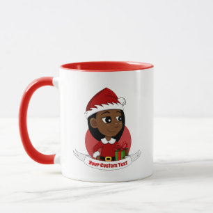 Afroamerikanischer Weihnachtsmädchen-Cartoon Tasse