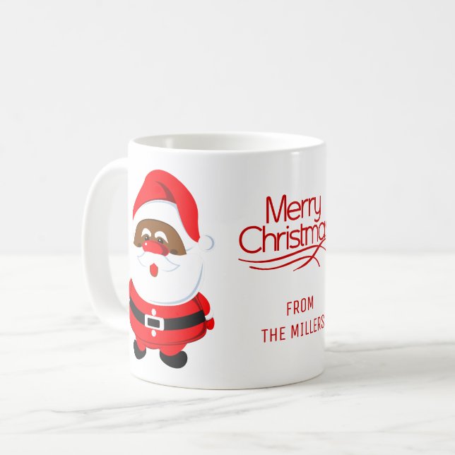 Afroamerikanischer Weihnachtsmann frohe Weihnachte Kaffeetasse (Vorderseite Links)