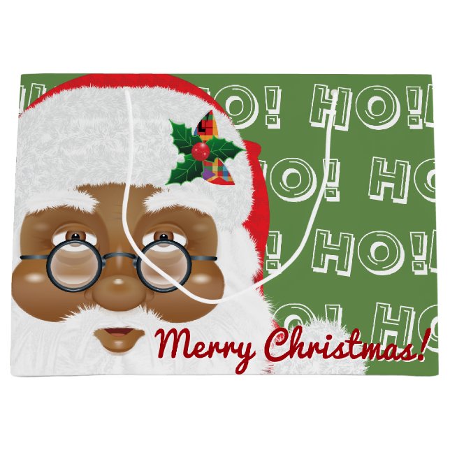 Afroamerikanischer Weihnachtsmann Große Geschenktüte (Vorderseite)