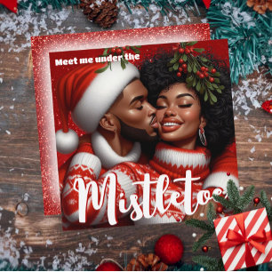 Afroamerikanischer Weihnachtsmann Mistletoe Kiss Feiertagskarte