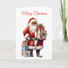 Afroamerikanischer Weihnachtsmann mit Geschenken Feiertagskarte